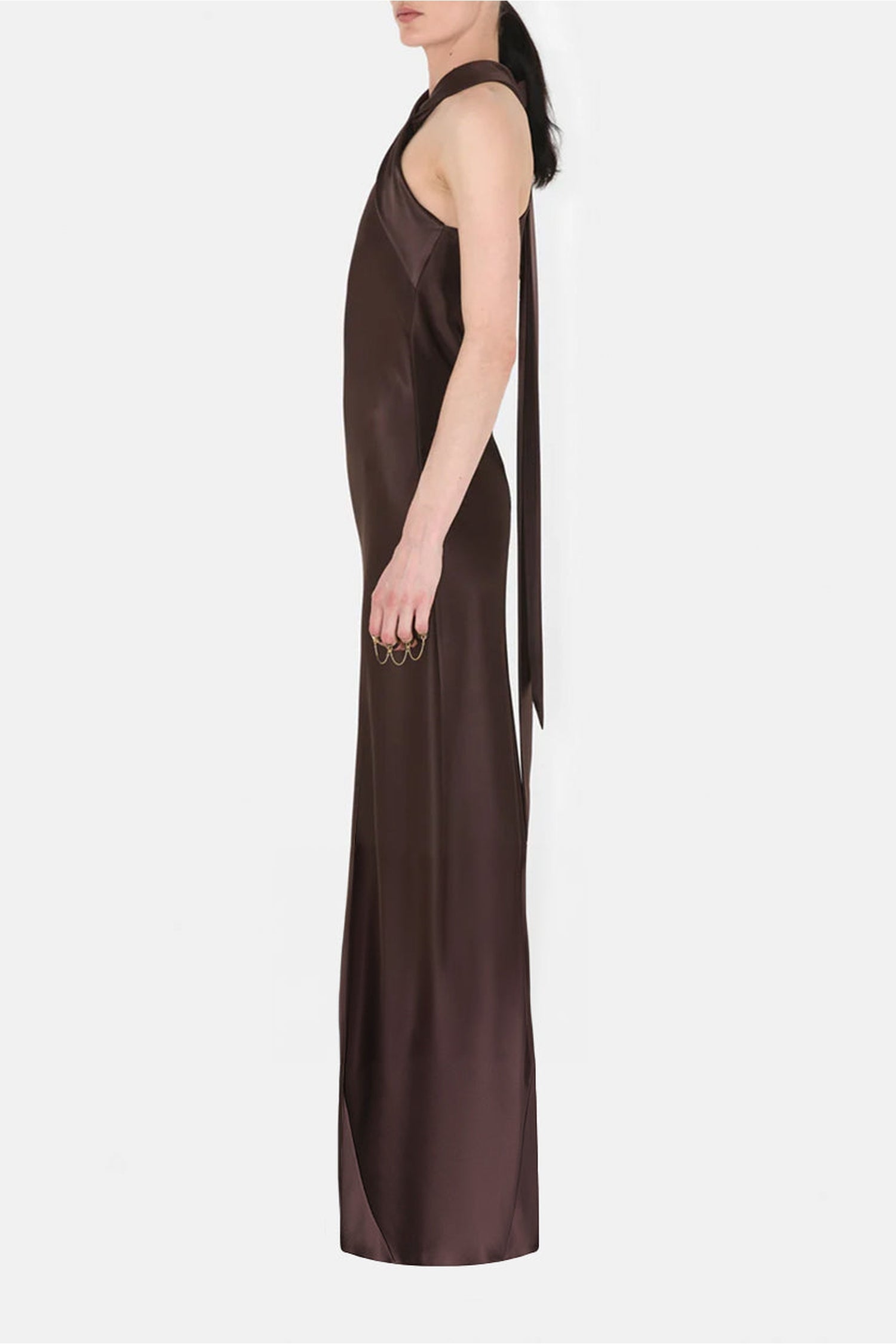 Robe longue Pandora en satin - Chocolate