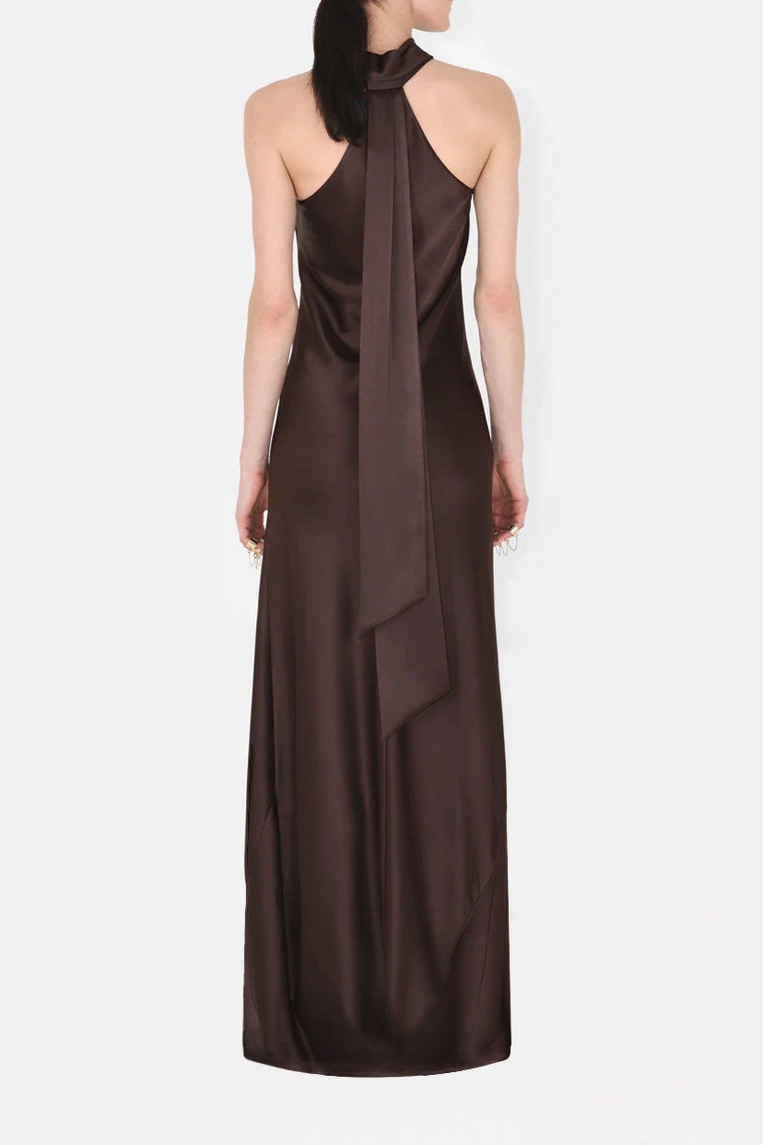 Robe longue Pandora en satin - Chocolate