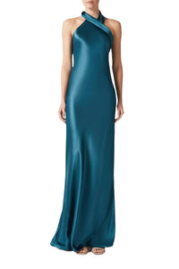 Robe longue Pandora en satin - Peacock