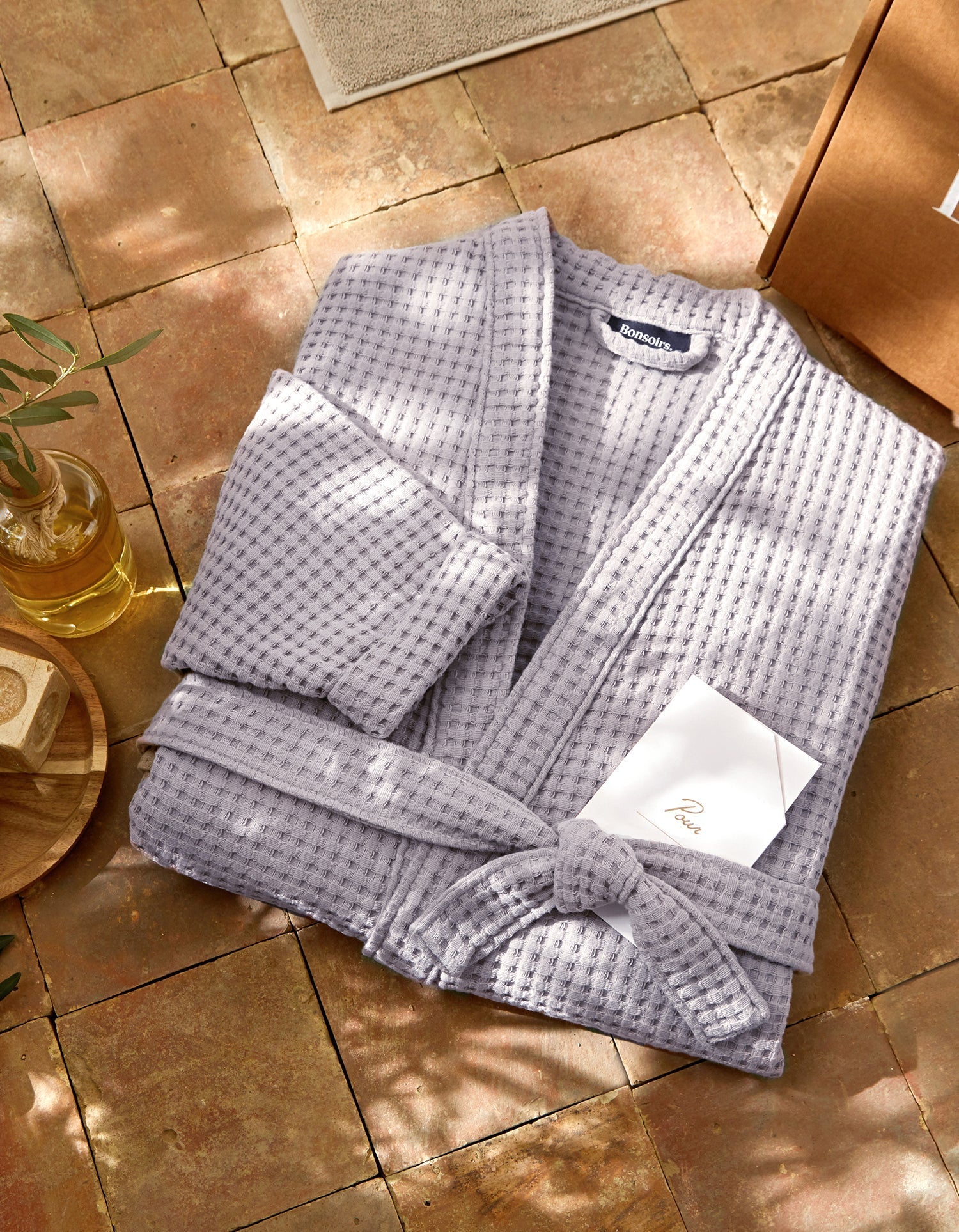 81€ 0QTY _ Peignoir en coton nid d'abeille - Lilas