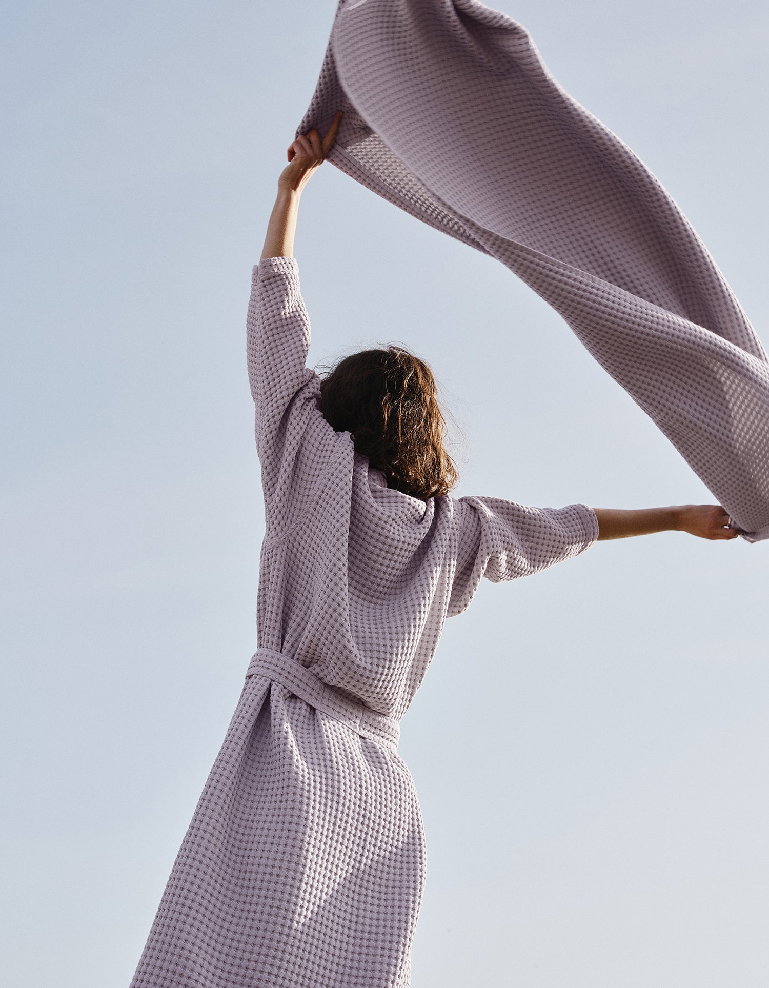 81€ 0QTY _ Peignoir en coton nid d'abeille - Lilas