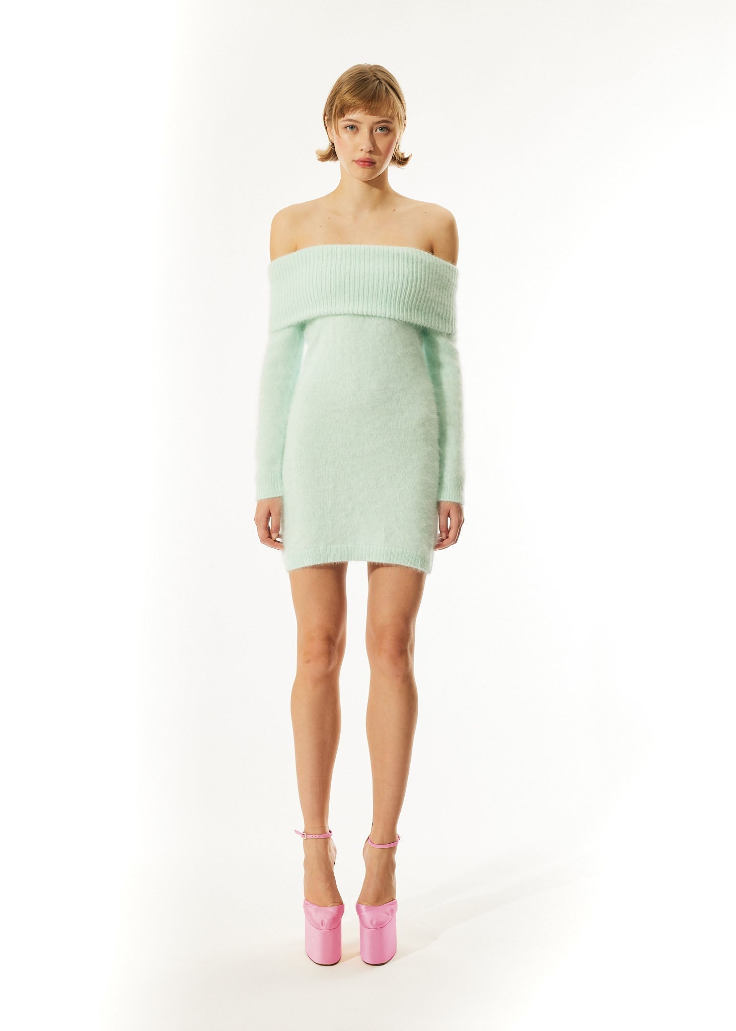 Robe courte Penelope en angora - Mint