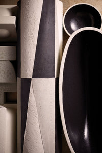 Grand vase Cubisme en faïence - Blanc, Gris & Noir