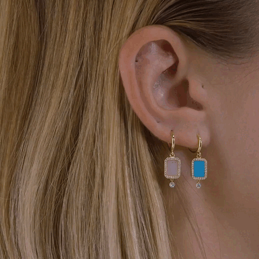 2qty RELIQUAT 395€/ QTY IN : 2-QTY OUT : 0- ST : 0% // Piercing rectangle nacre rose, pavé diamant-Jaune