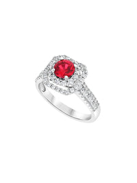 7qty DJV / QTY DISPO : 12-QTY VENDUES : 2-ST : 17% PRIX DJV : 150€ // Argent Rhodié Bague en argent rhodié sertie de rubis de synthèse taille brillant et pavée de Burmalite™ blanche /// RECO : 126€