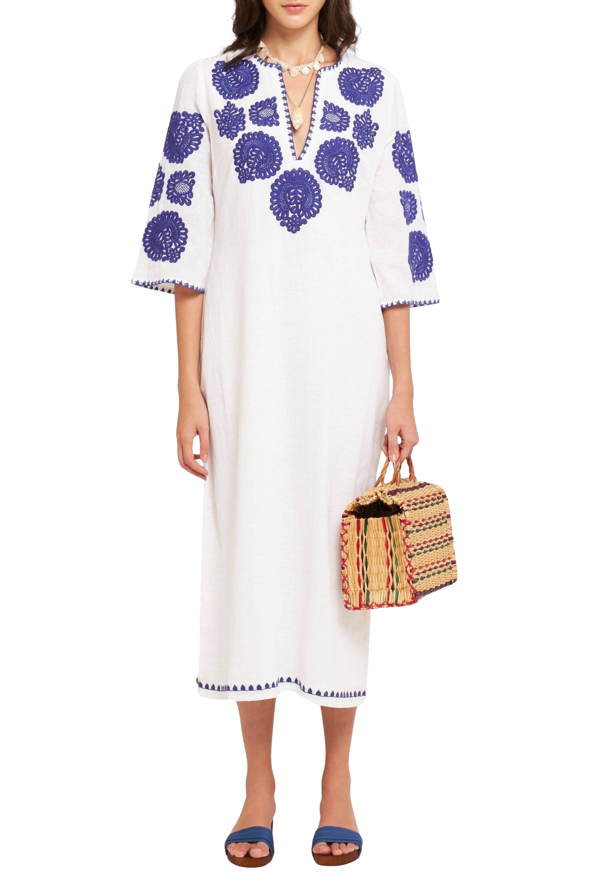 Robe longue brodée Tiki - White