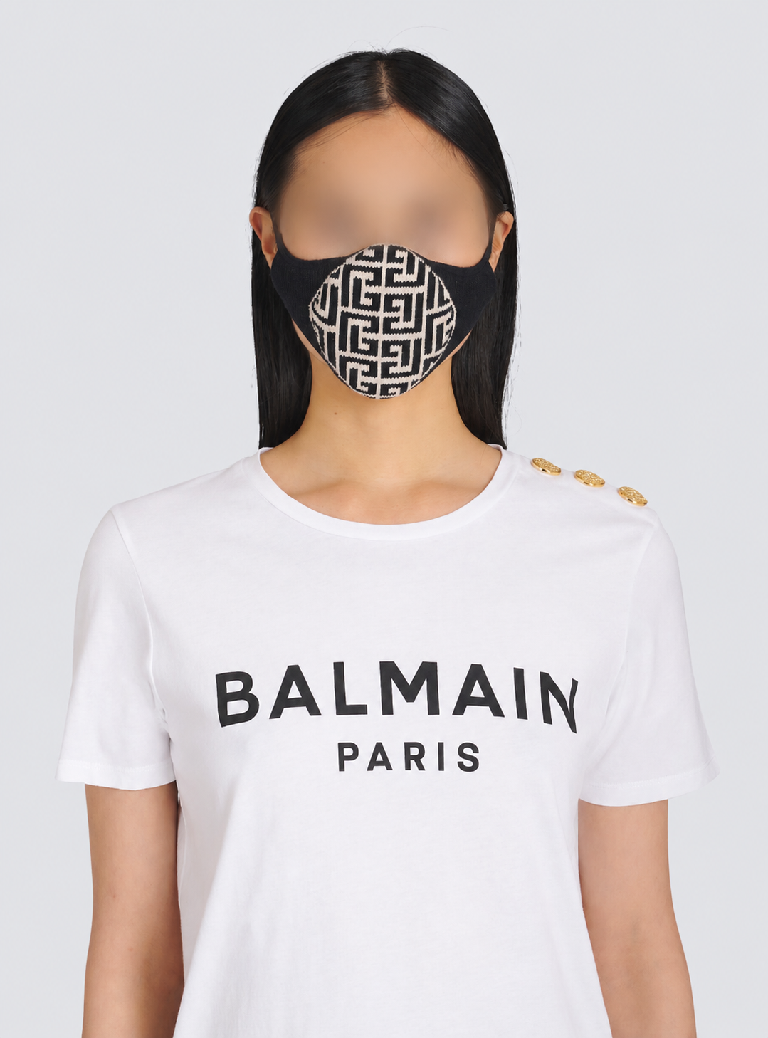 Cotton monogram mask - Black & Ivory