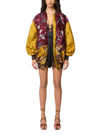 Jacquard pattern bomber coat - Yellow & Red