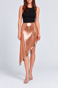 Jupe asymétrique à paillettes - Copper