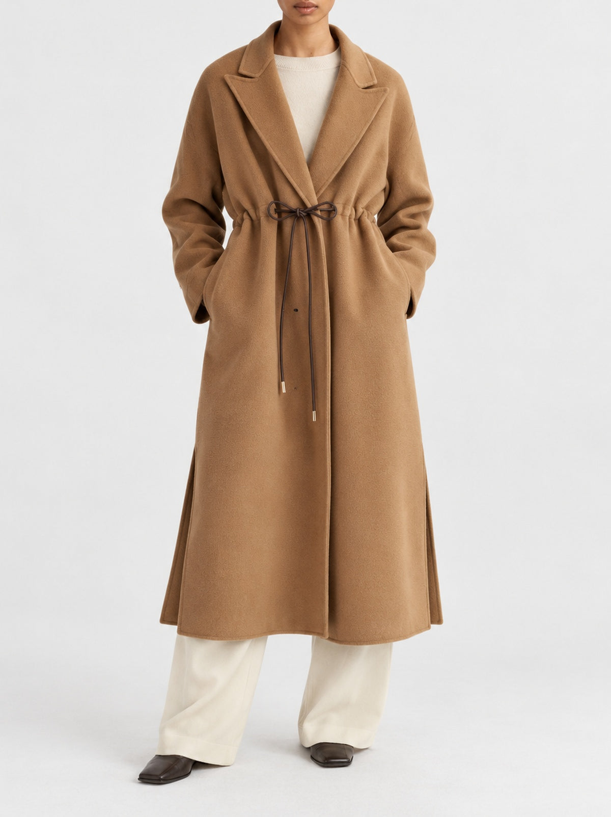Wool drawstring coat - Beige