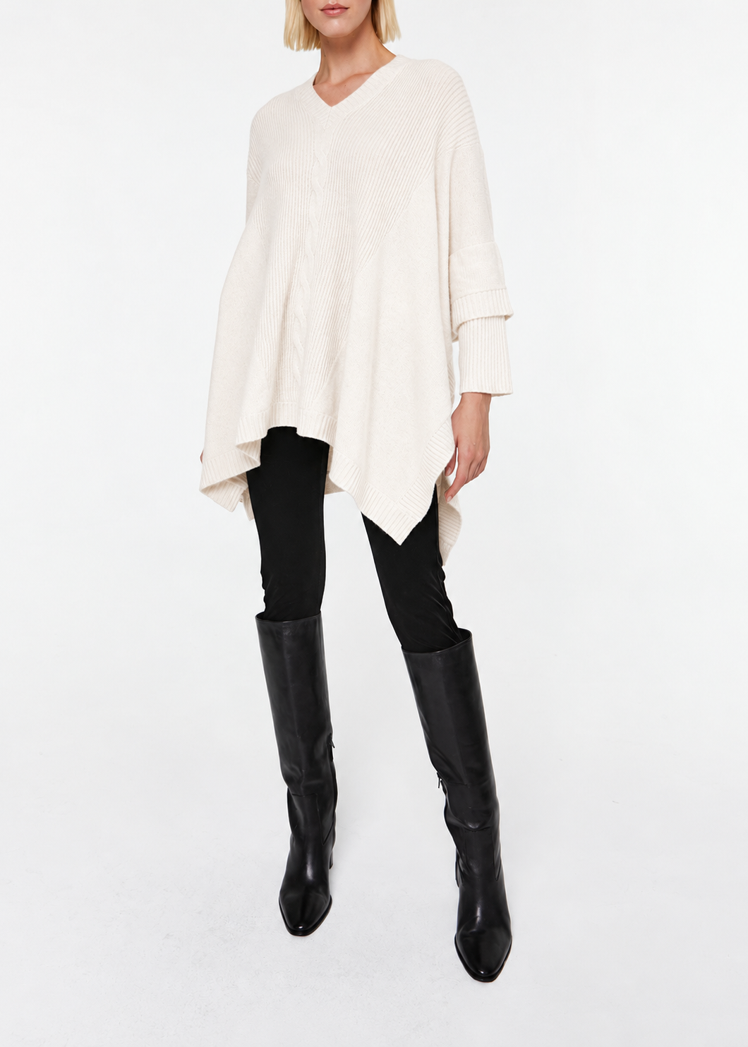 V-neck cashmere poncho jumper - Off-white
