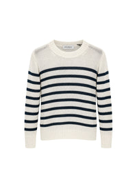 Striped linen jumper with a round neck - Optical White