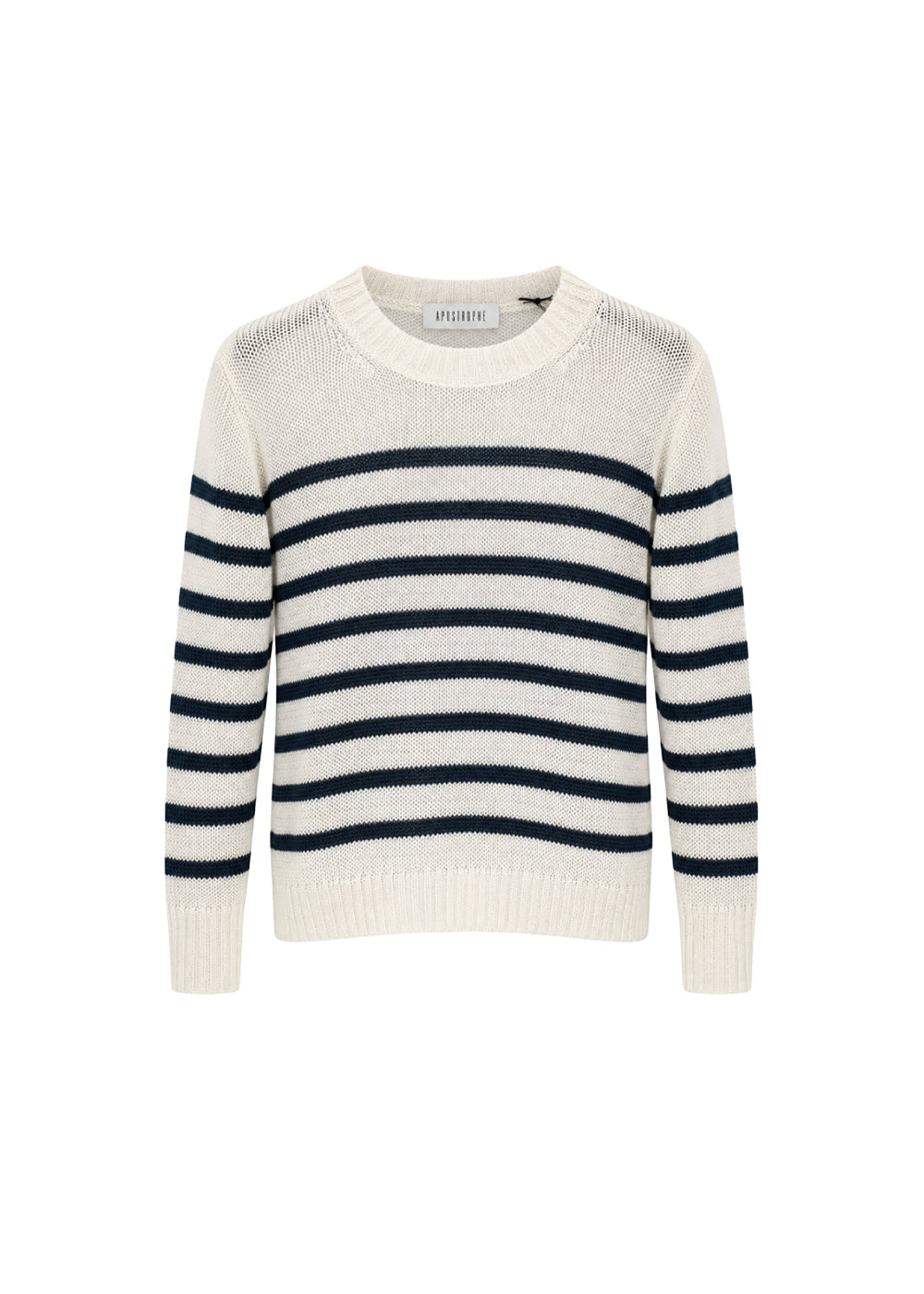Striped linen jumper with a round neck - Optical White