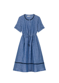 Robe à taille cintrée en lin - Bleu