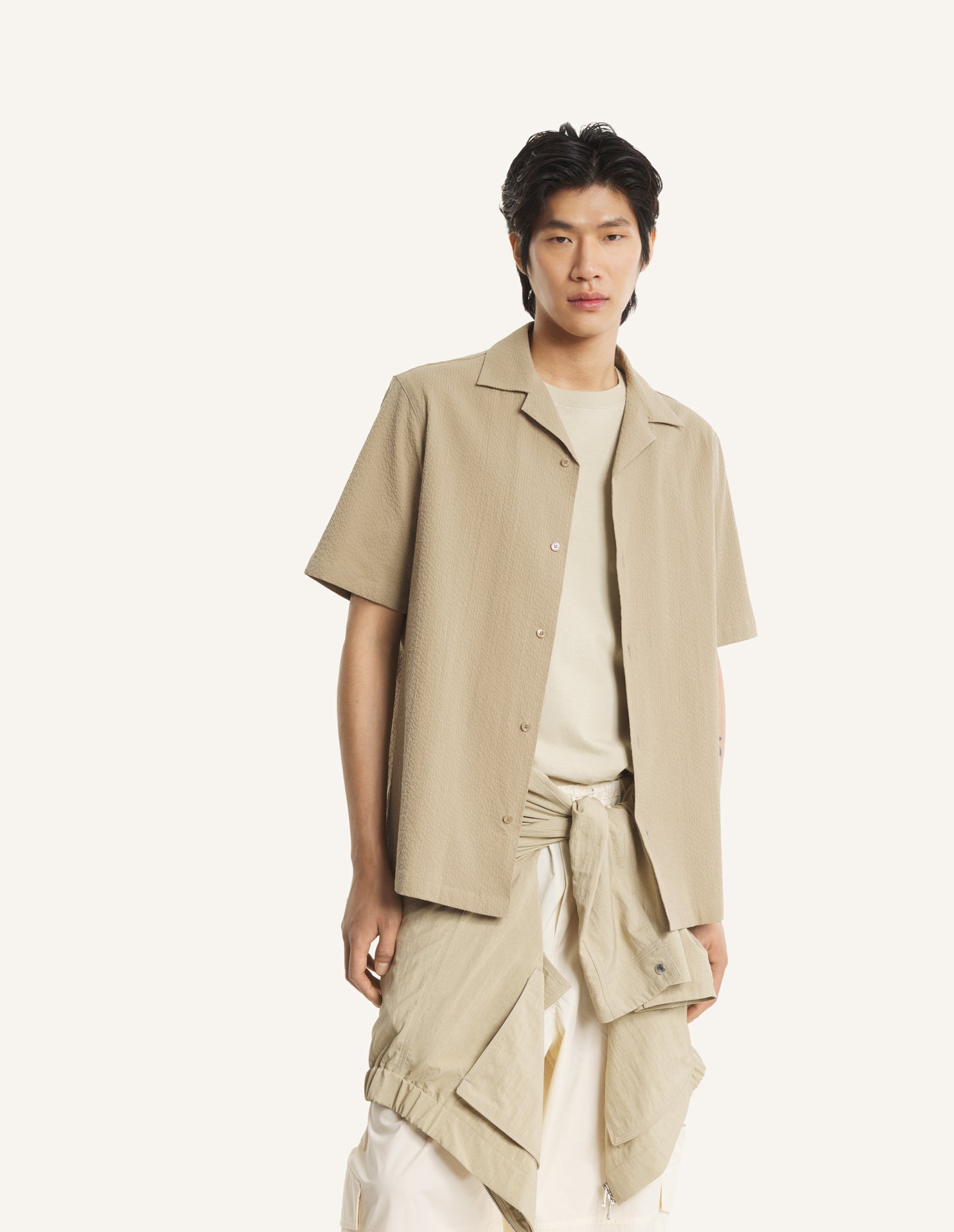 Seersucker Resort Shirt - Roasted Almond