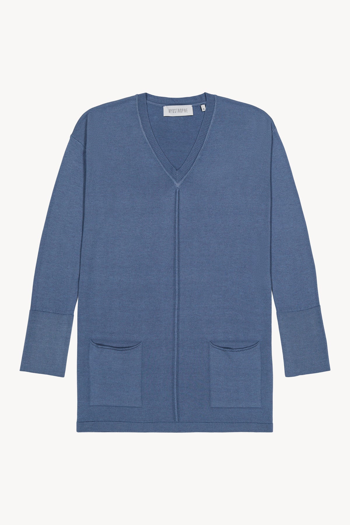Pull long col v - Bleu Moyen