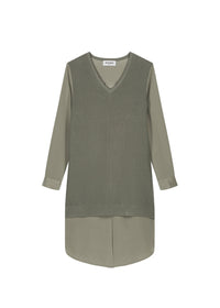 Robe à détails contrastants en soie - Kaki