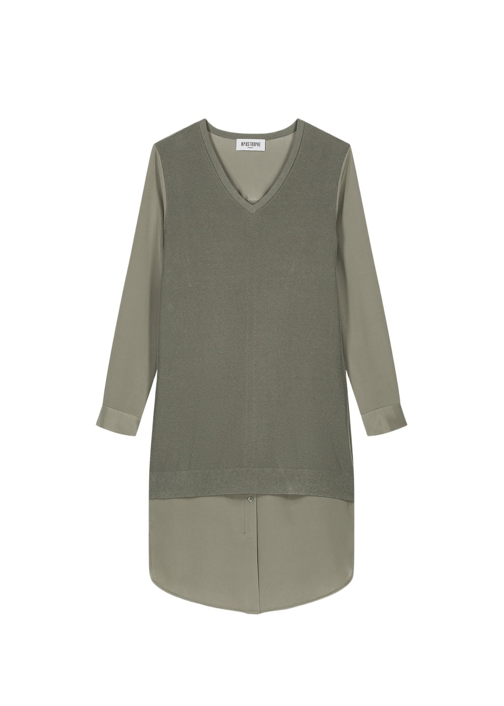 Robe à détails contrastants en soie - Kaki