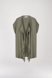Gilet avec franges daim - Kaki