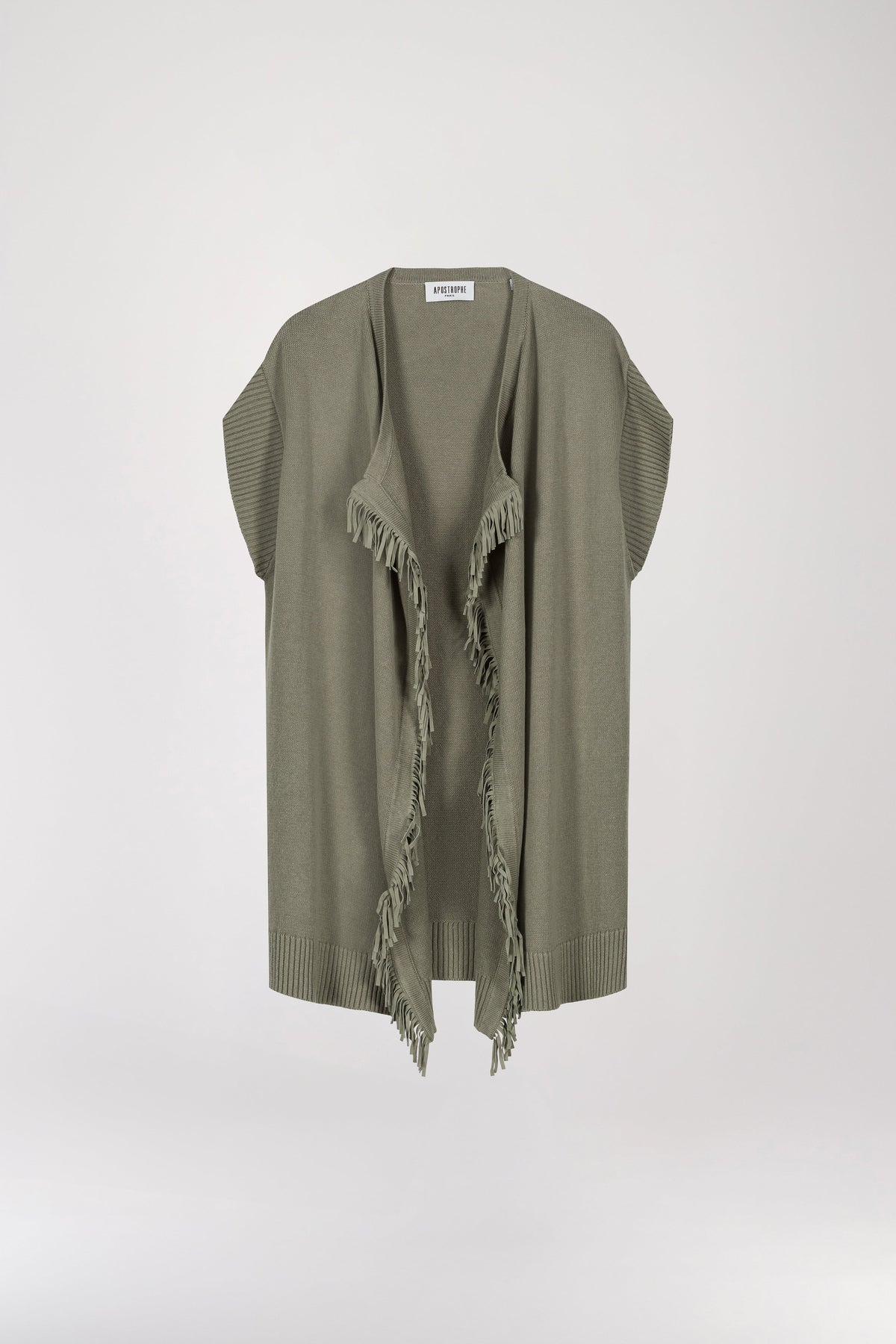 Gilet avec franges daim - Kaki