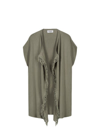 Gilet ample à franges en lin - Kaki
