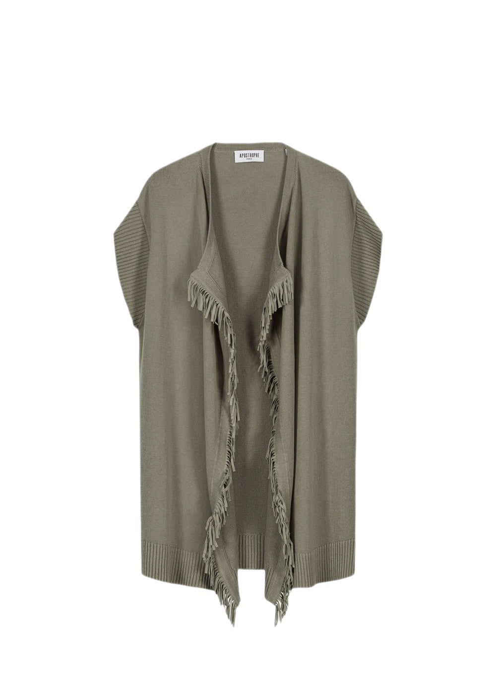 Gilet ample à franges en lin - Kaki