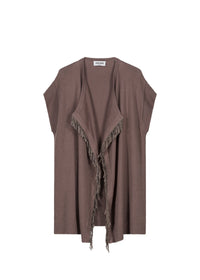 Gilet ample à franges en lin - Taupe