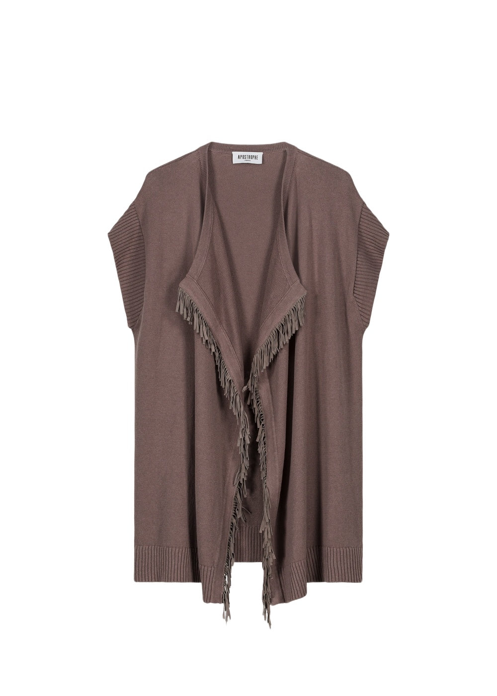 Gilet ample à franges en lin - Taupe