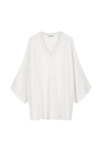 Oversized V-neck linen jumper - Optical White
