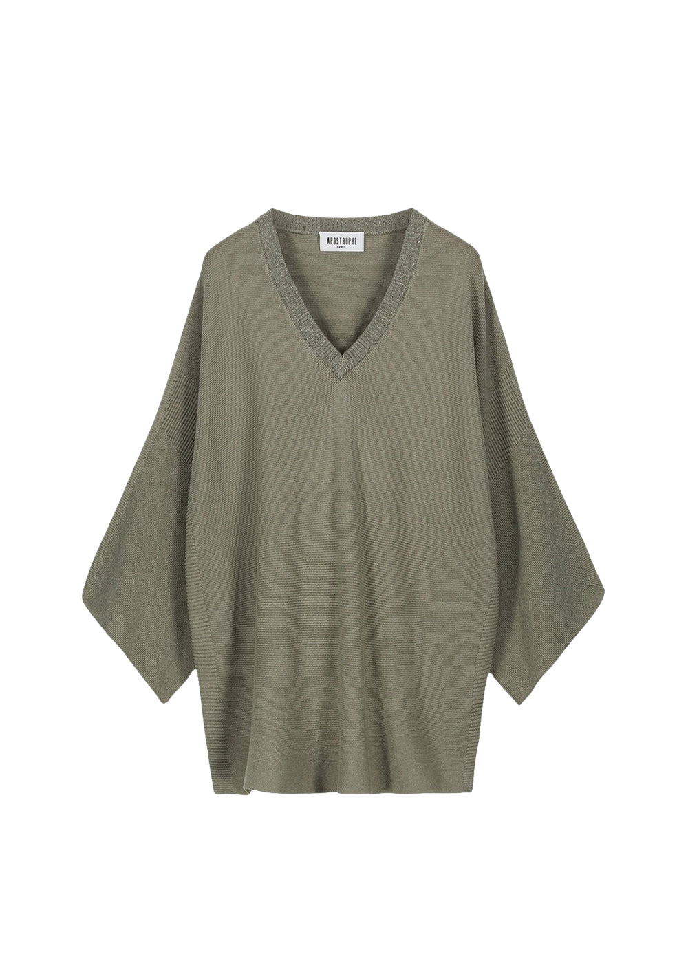 Oversized linen V-neck jumper - Khaki
