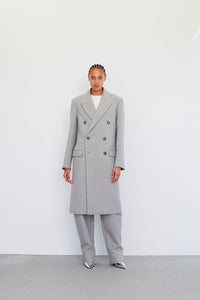 Classic Double Breasted Coat - Grey Marl