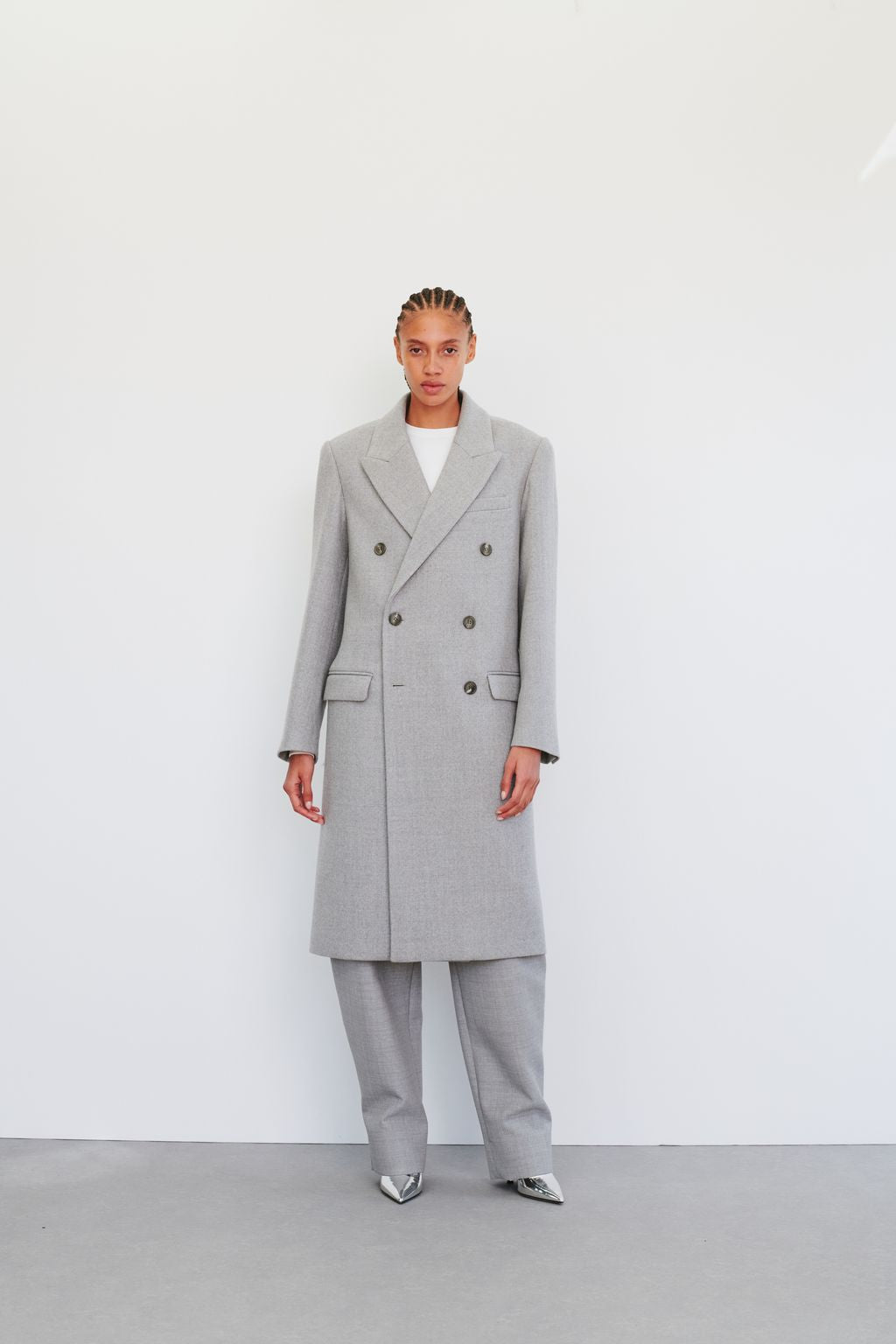 Classic Double Breasted Coat - Grey Marl
