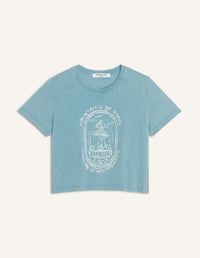 Fountain Stamp Faded Baby Tee-Shirt - Stone Blue Faded