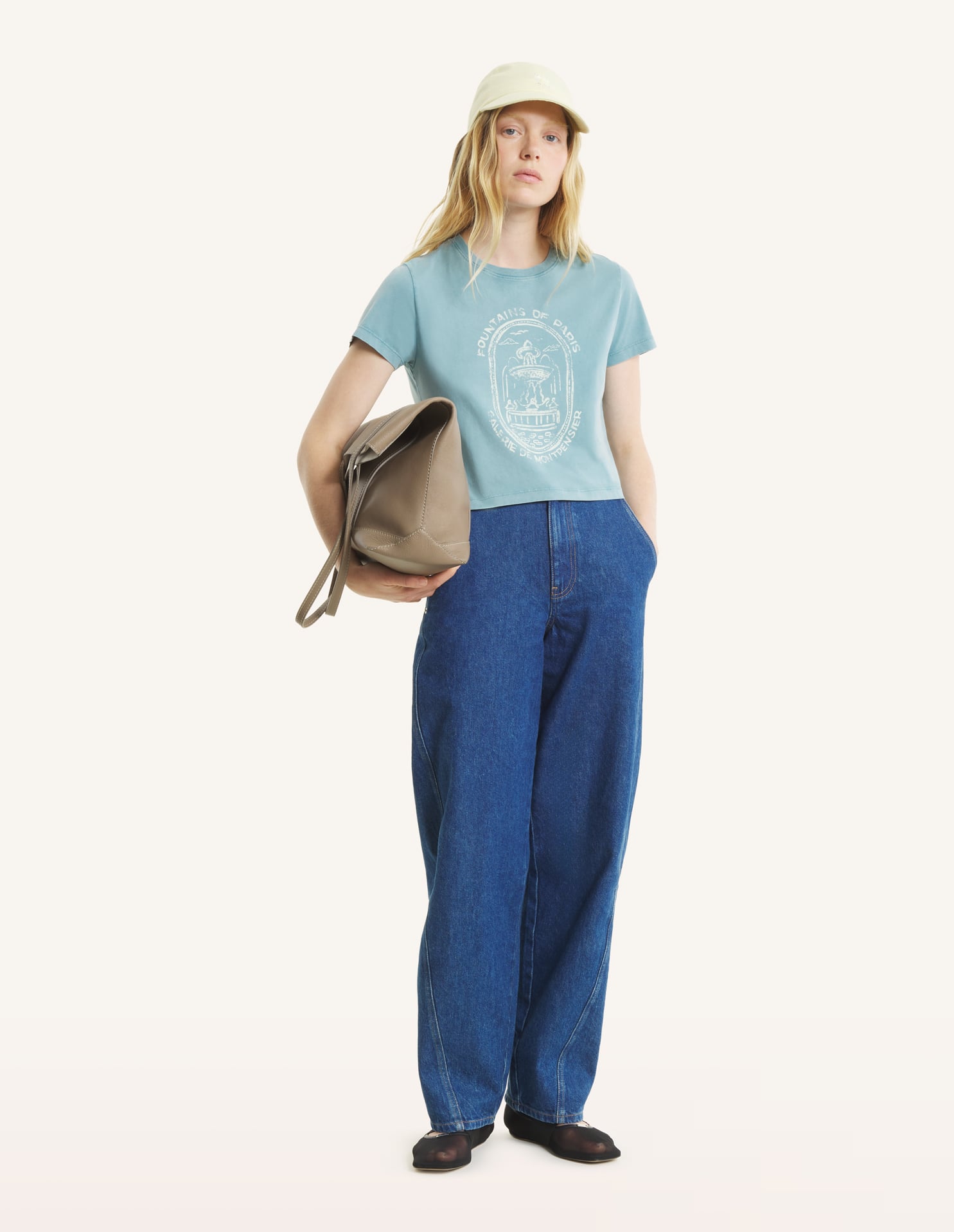 Fountain Stamp Faded Baby Tee-Shirt - Stone Blue Faded