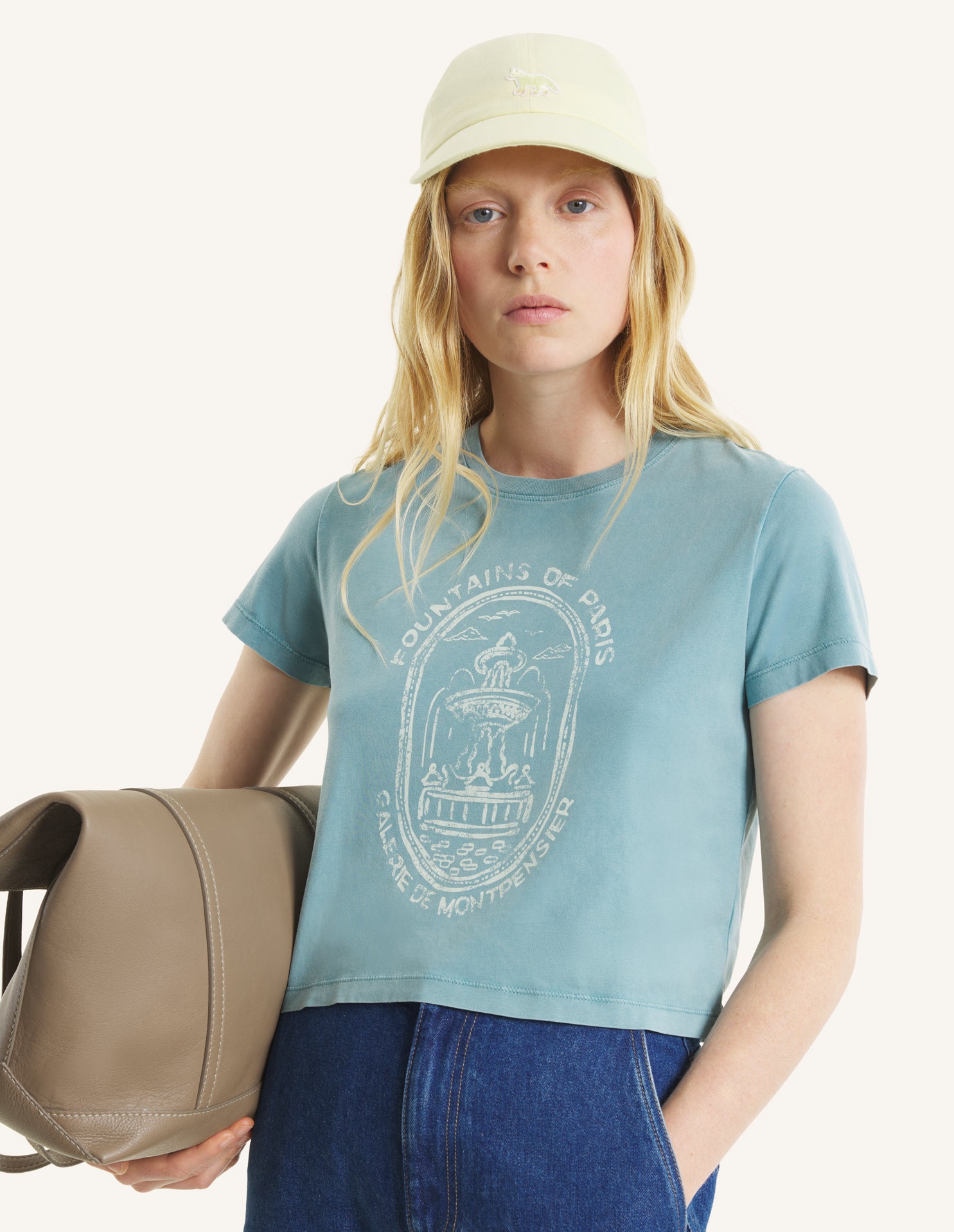 Fountain Stamp Faded Baby Tee-Shirt - Stone Blue Faded