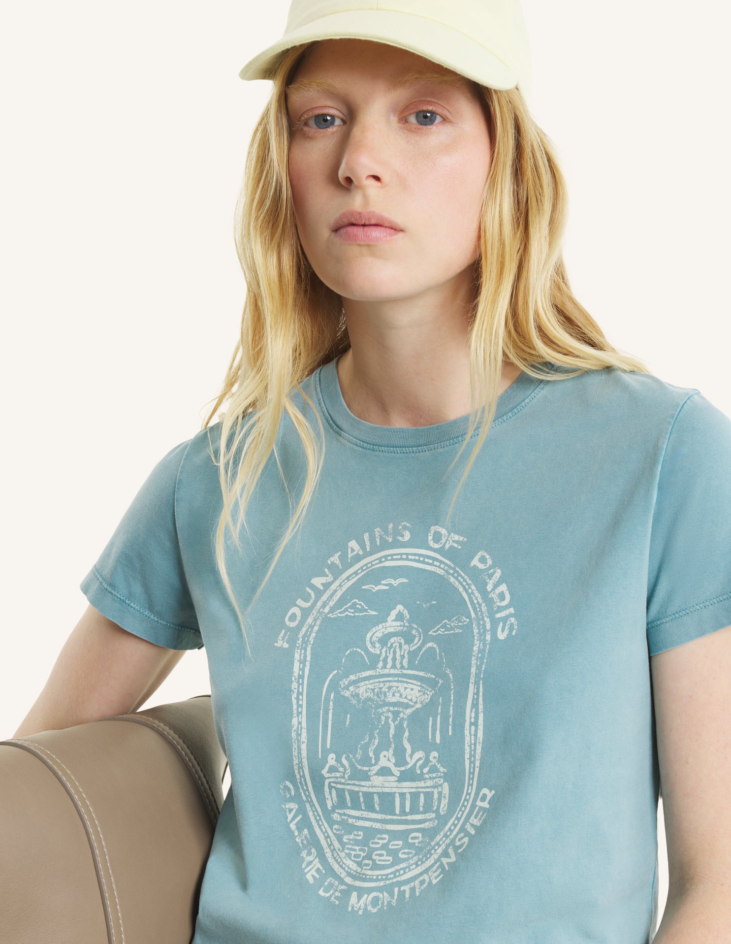 Fountain Stamp Faded Baby Tee-Shirt - Stone Blue Faded