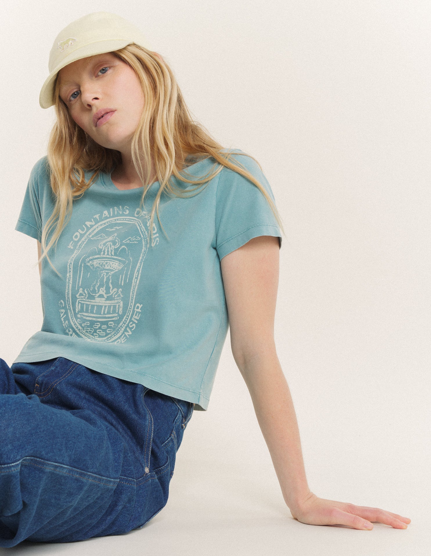 Fountain Stamp Faded Baby Tee-Shirt - Stone Blue Faded