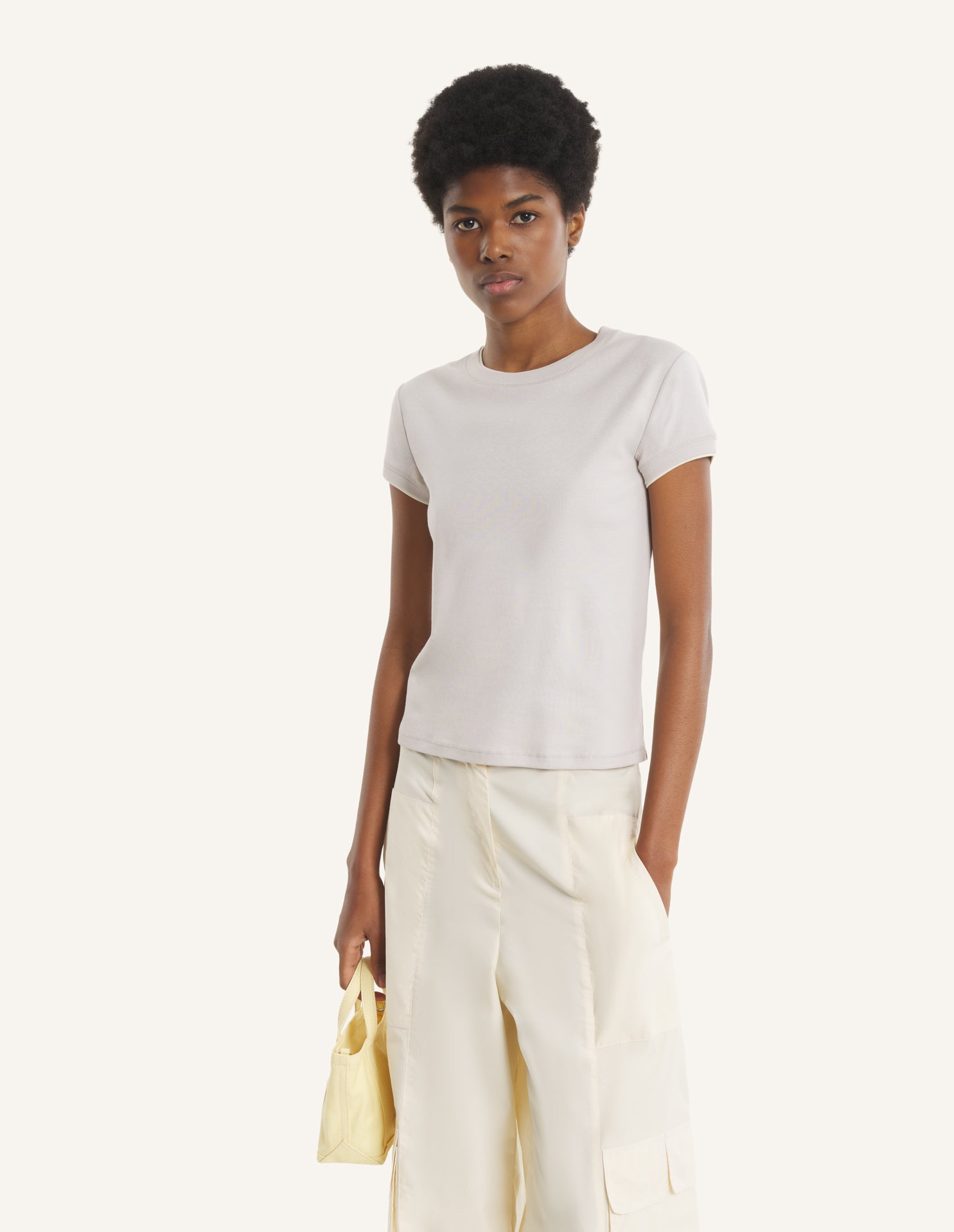 Contrasted Rib Fitted Tee-Shirt - Urban Grey