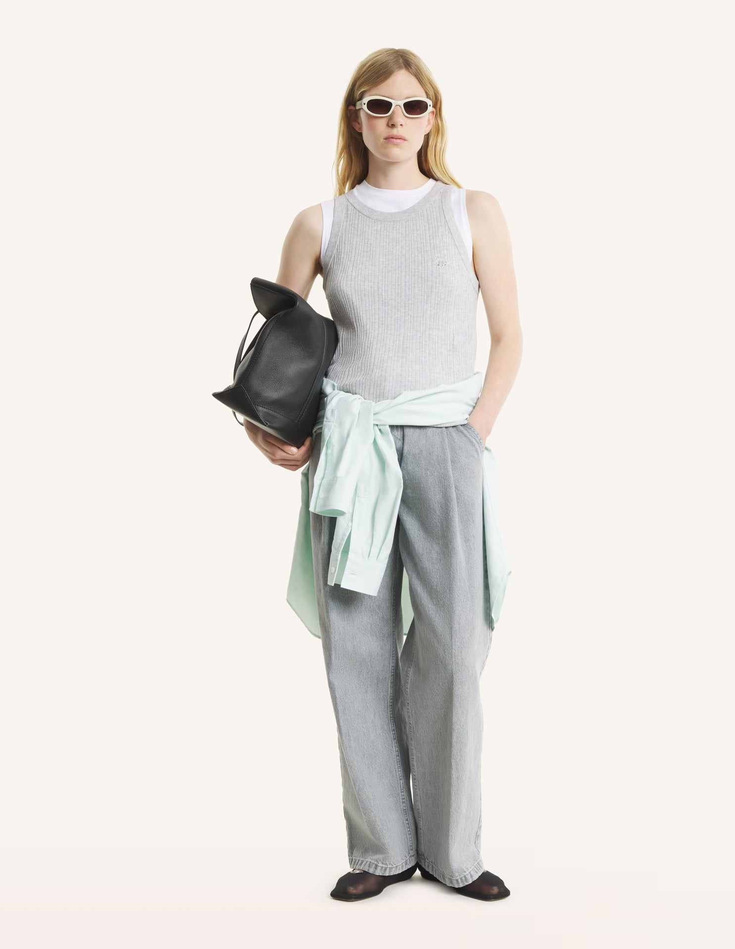 Baby Fox Fine Rib Knitted Tank Top - Light Grey Melange