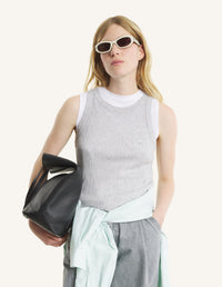 Baby Fox Fine Rib Knitted Tank Top - Light Grey Melange