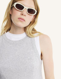 Baby Fox Fine Rib Knitted Tank Top - Light Grey Melange