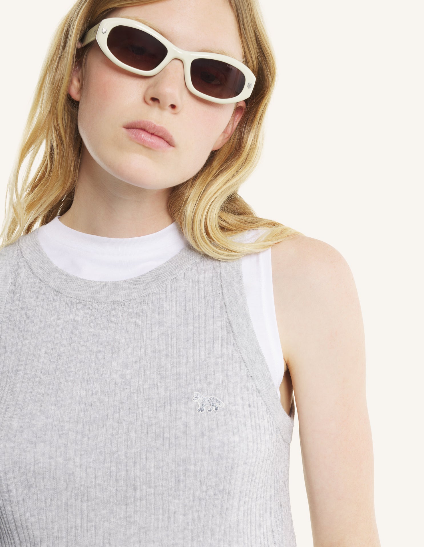 Baby Fox Fine Rib Knitted Tank Top - Light Grey Melange