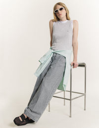 Baby Fox Fine Rib Knitted Tank Top - Light Grey Melange