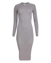 Ribbed Long Sleeve Dress Mini - Grey