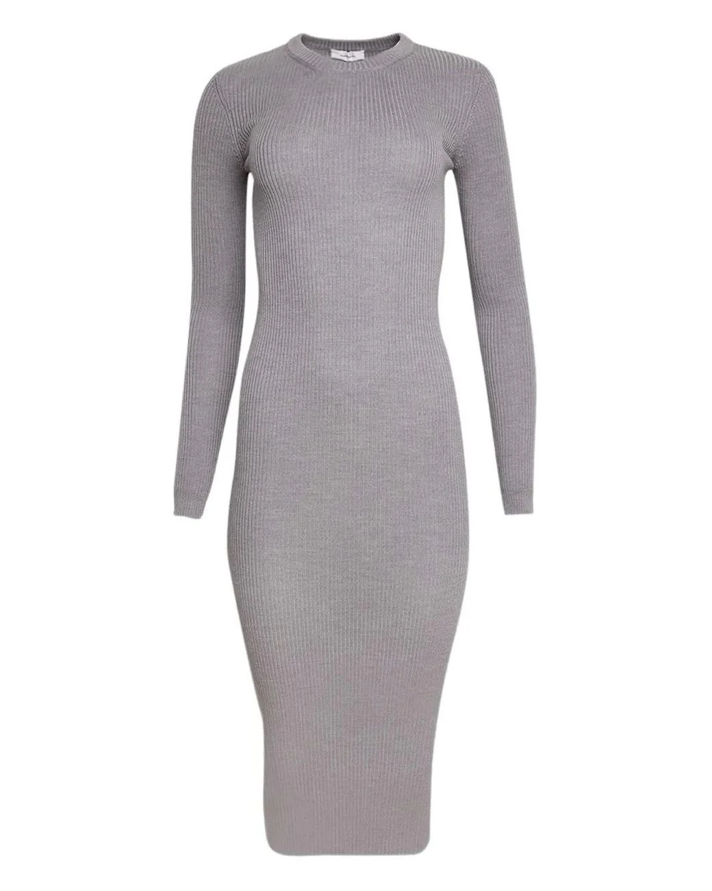 Ribbed Long Sleeve Dress Mini - Grey