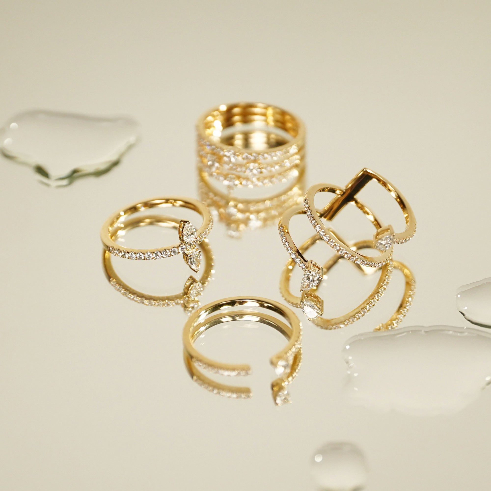 Bague Héra sertie de diamants taille marquise - Or Jaune