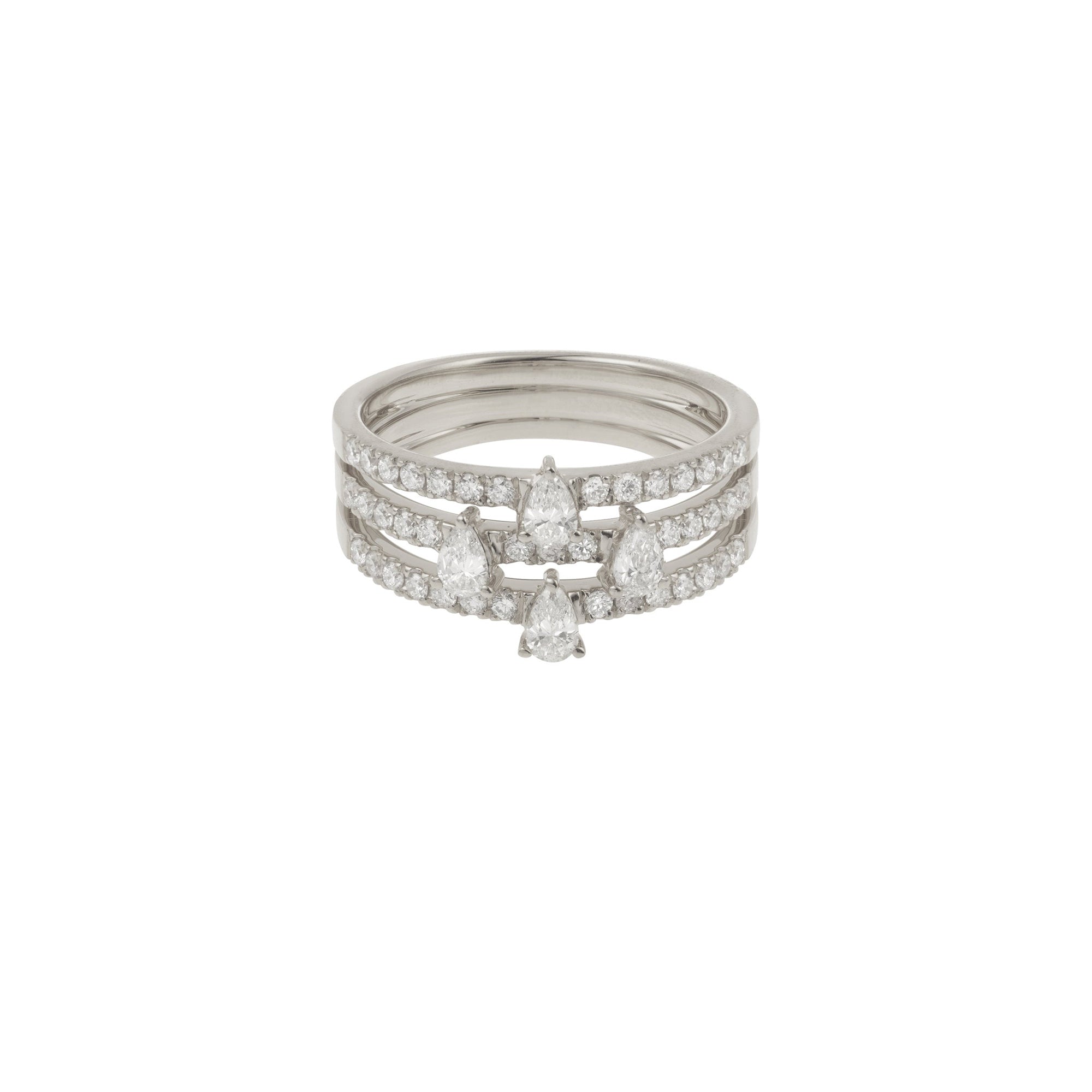Bague Héra multi-anneaux sertie de diamants taille poire - Or Blanc