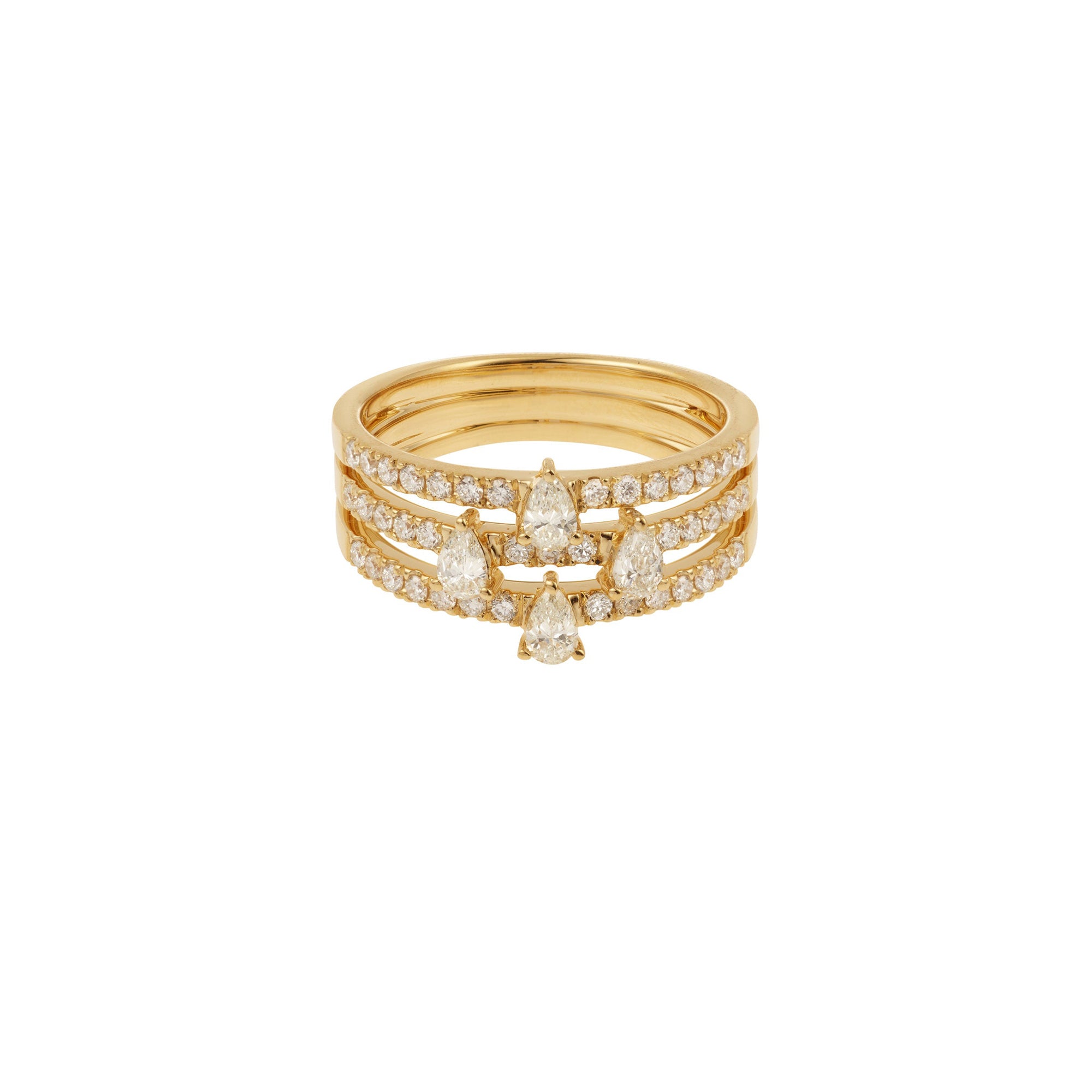 Bague Héra multi-anneaux sertie de diamants taille poire - Or Jaune