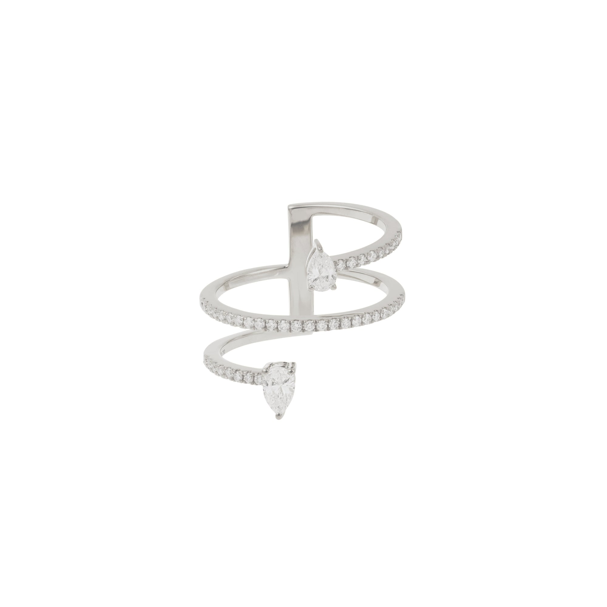 Bague Héra spirale sertie de diamants taille poire - Or Blanc