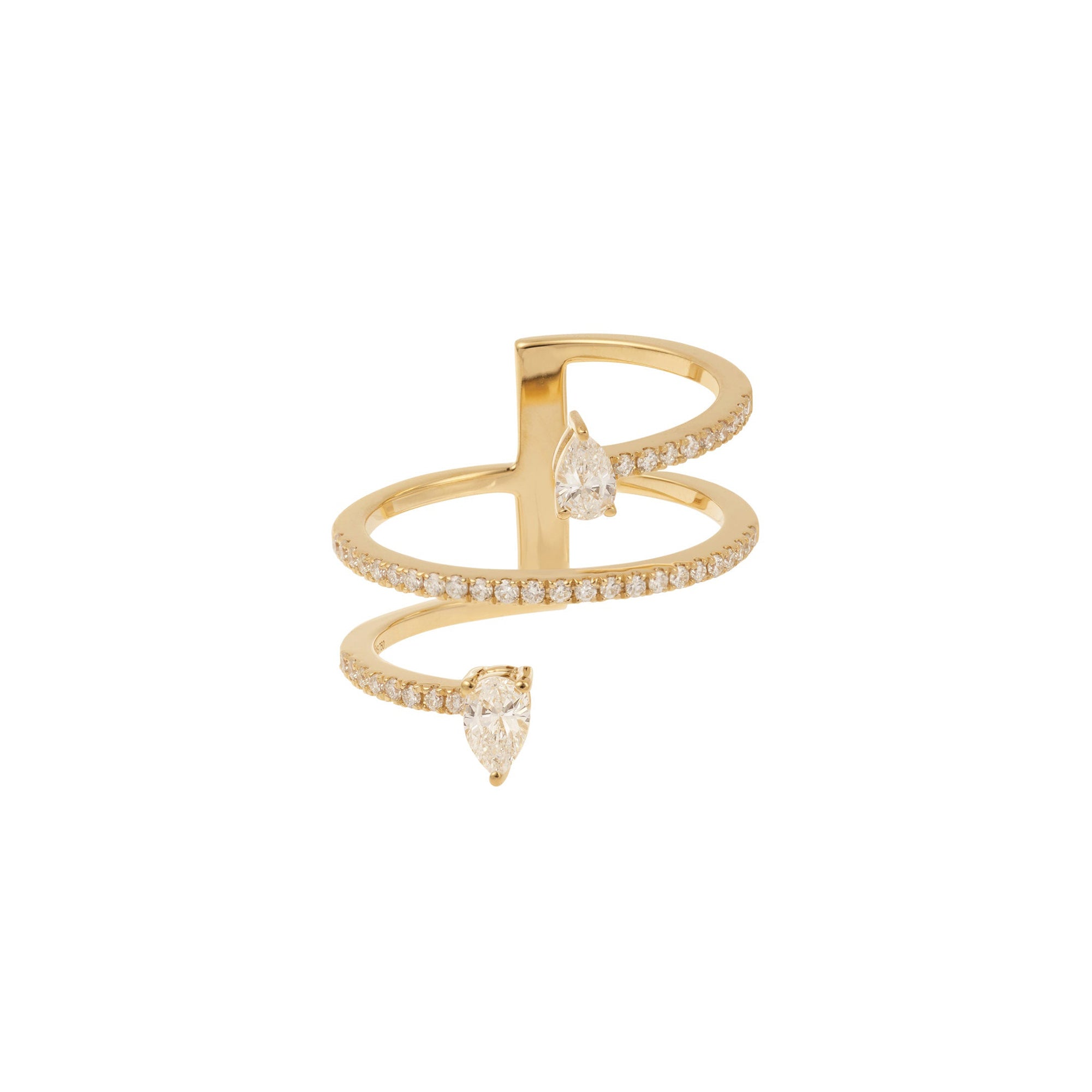 Bague Héra spirale sertie de diamants taille poire - Or Jaune